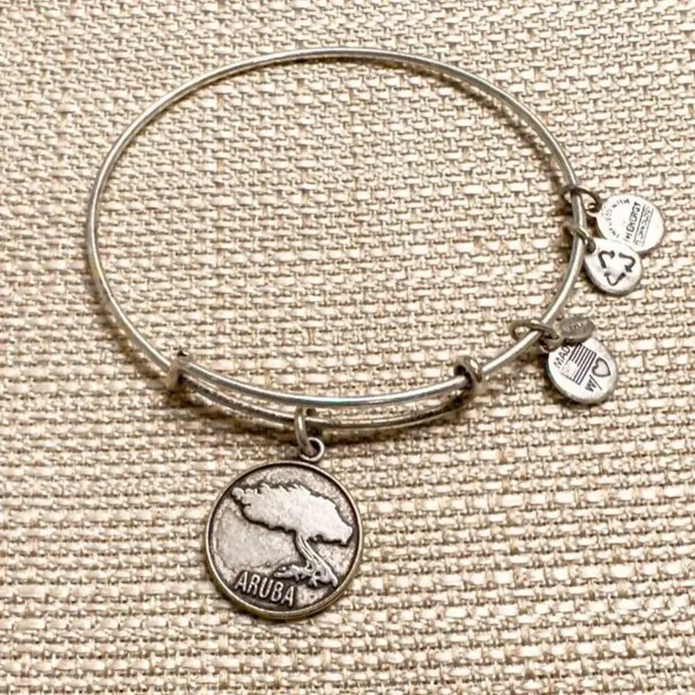 Alex and Ani Women's Exclusive Divi Tree Aruba Charm Bangle Silver Finish